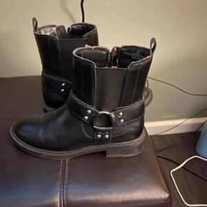 Old Navy Black Faux Leather Harness Ankle Boots